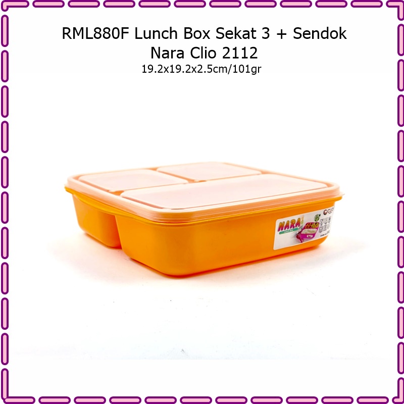 RML880F Lunch Box/Kotak Makan Sekat 3 + Sendok Nara Clio 2112