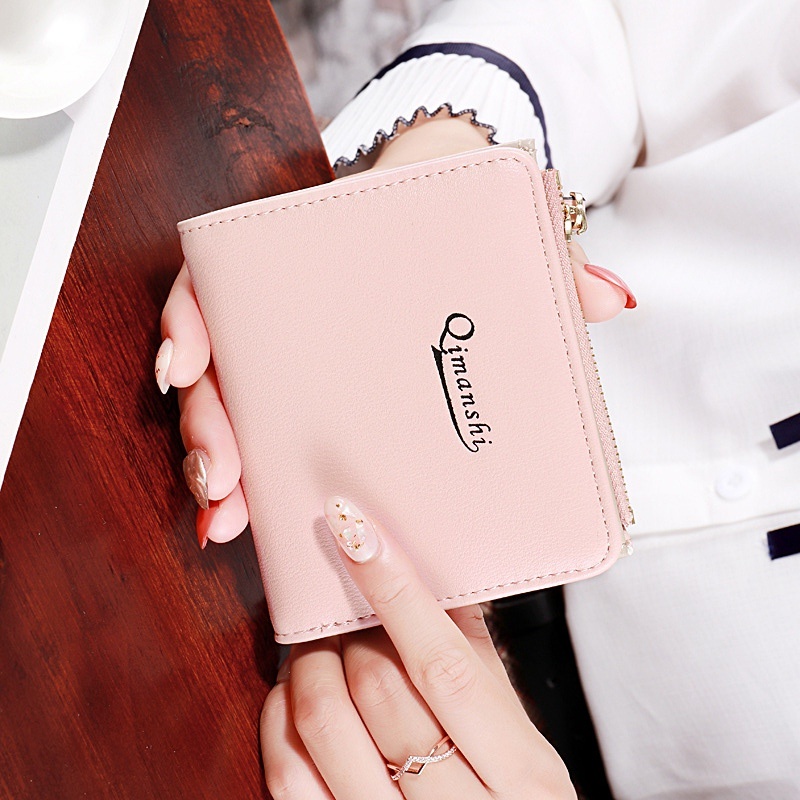 DOMPET LIPAT WANITA KULIT PINK LESTINE WA587P3 IMPORT KEKINIAN SIMPLE REMAJA BRANDED MINI KARTU RESLETING KOIN KECIL PENDEK MURAH CEWEK KOREA BATAM PREMIUM