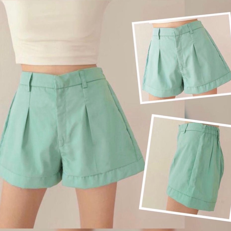 HOPYLOVY - Celana Pendek Bahan Katun HW Wanita Hotpants Highwaist Deby