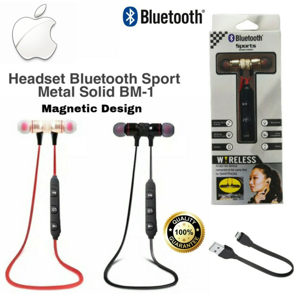 Headset Bluetooth Sport UNIVERSAL  Earphone Metal Solid Magnet BM1