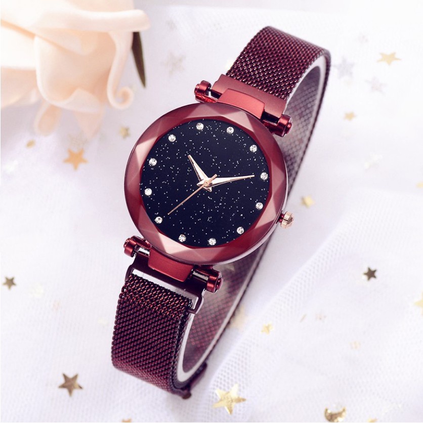 [COD] JAM TANGAN WANITA JAM MAGNET  RANTAI JAM TANGAN ANALOG IMPORT JAM MURAH HARGA GROSIR W04-D-Merah
