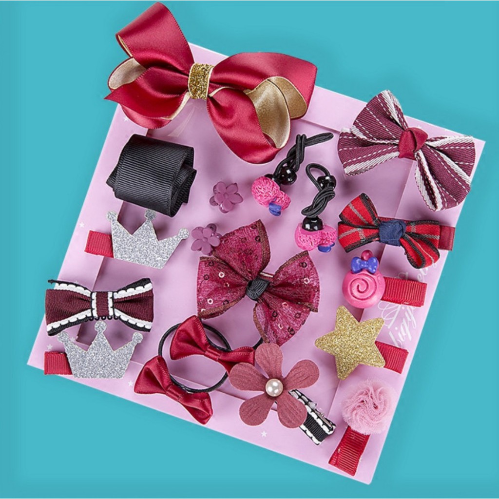 Ikat Rambut 18 Pcs Gift Set FJ 02 Kualitas Tinggi Karet Jepitan Gaya Korea Fashion Cocok untuk Hadia