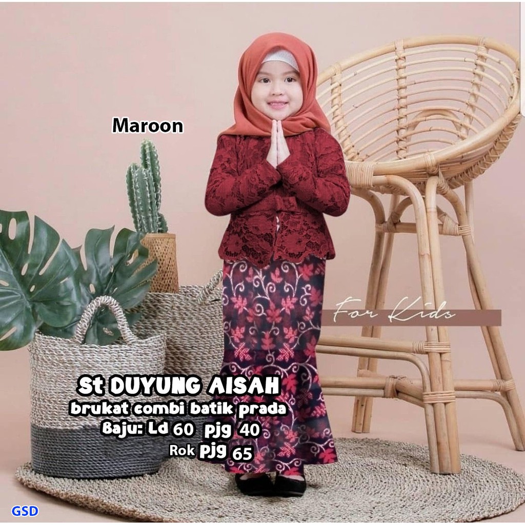 set duyung aisah/set rok aisah/set batik kebaya anak/stelan baju batik anak/baju muslim anak