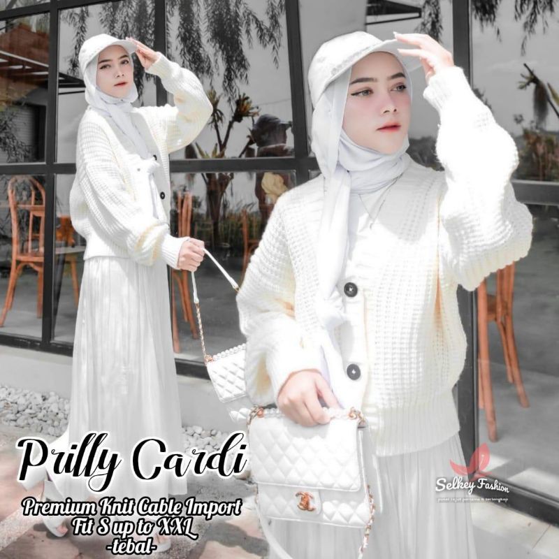 Prilly kardigan krop kancing rajut premium tebal 7get / Knit crop cardy premium 7Gauge