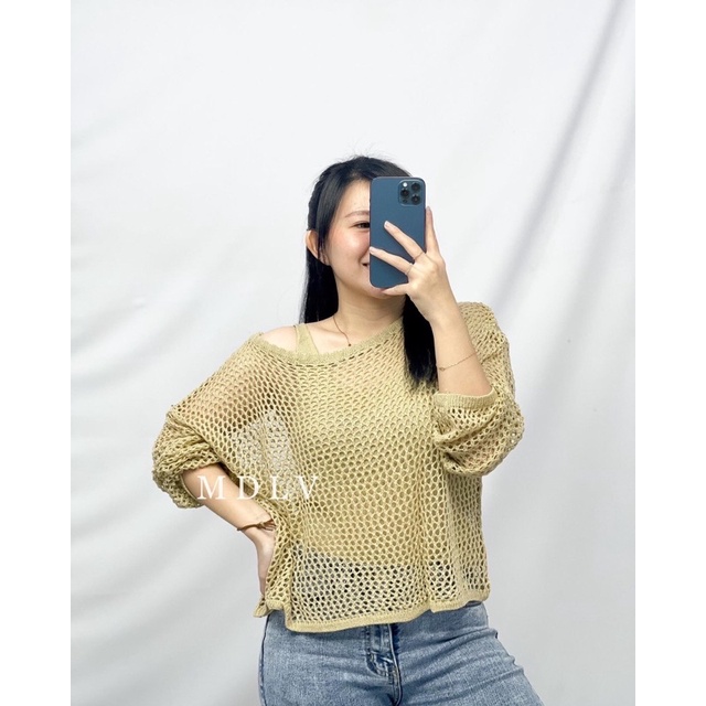 MDLV ~ TOP VERMORRA RAJUT ATASAN RAJUT (2IN1) ATASAN RAJUT JARING BLOUSE CEWEK FASHION WANITA