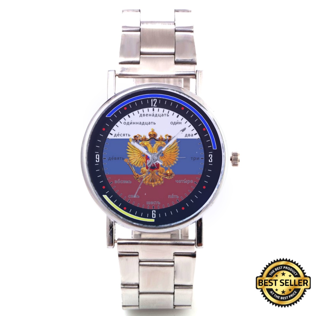 Jam Tangan Stainless Steel BENDERA RUSIA Custom Keren Besi Rantai Murah Meriah Unik Viral Aesthetic 