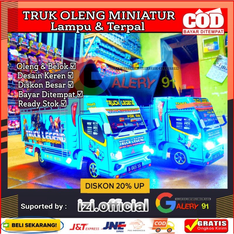 Miniatur Truk Oleng Miniatur truck Legend Murah Lampu Terpal Full Lampu Terpal Roda Kayu Truk Oleng