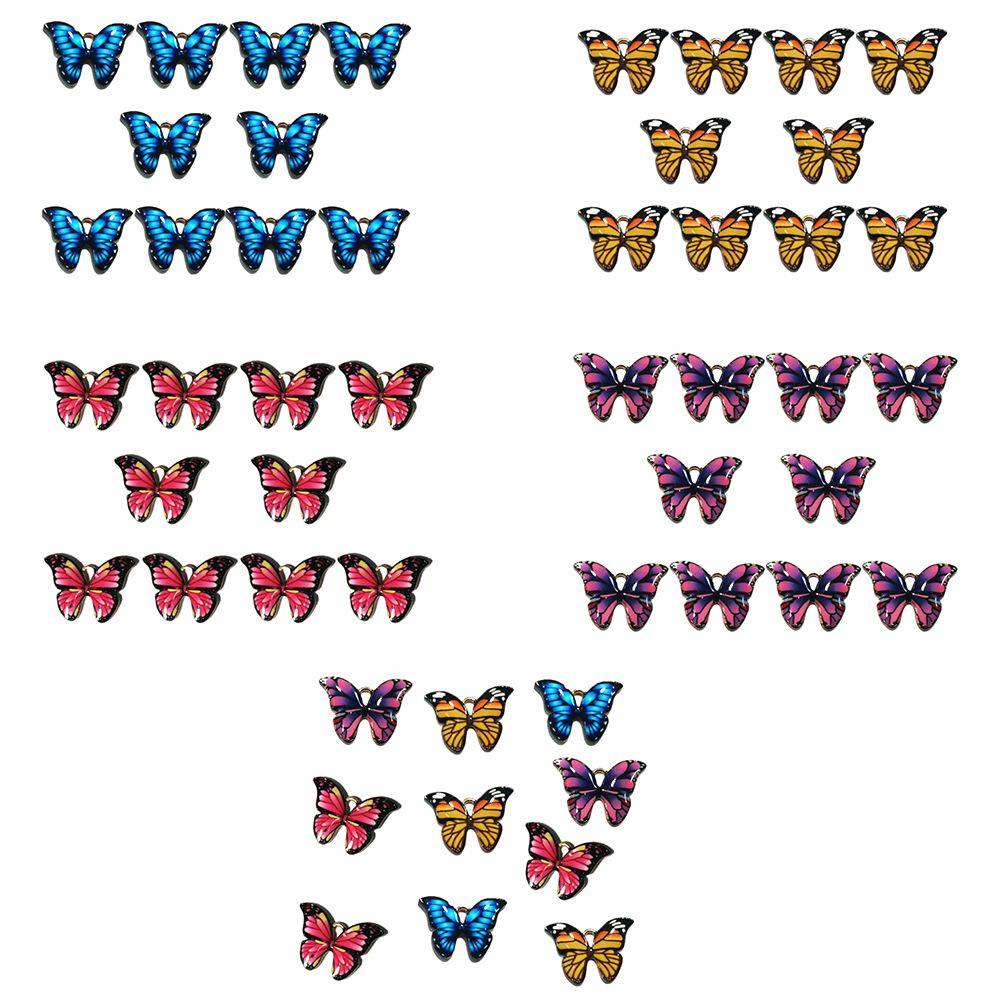 Preva 10pcs/lot Pesona Kupu-Kupu Warna-Warni Handmade Kalung Gelang Enamel Logam