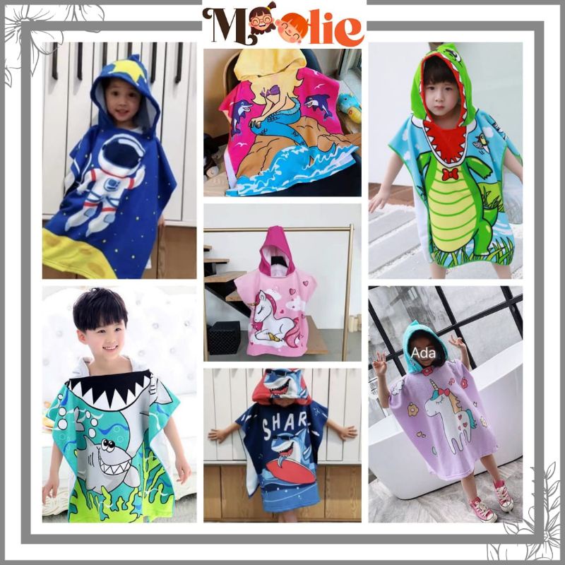 Moolie Handuk Ponco Tebal/Handuk Renang Anak/Handuk Topi/Handuk Ponco Karakter/ Handuk Anak/ Hoodie Towel