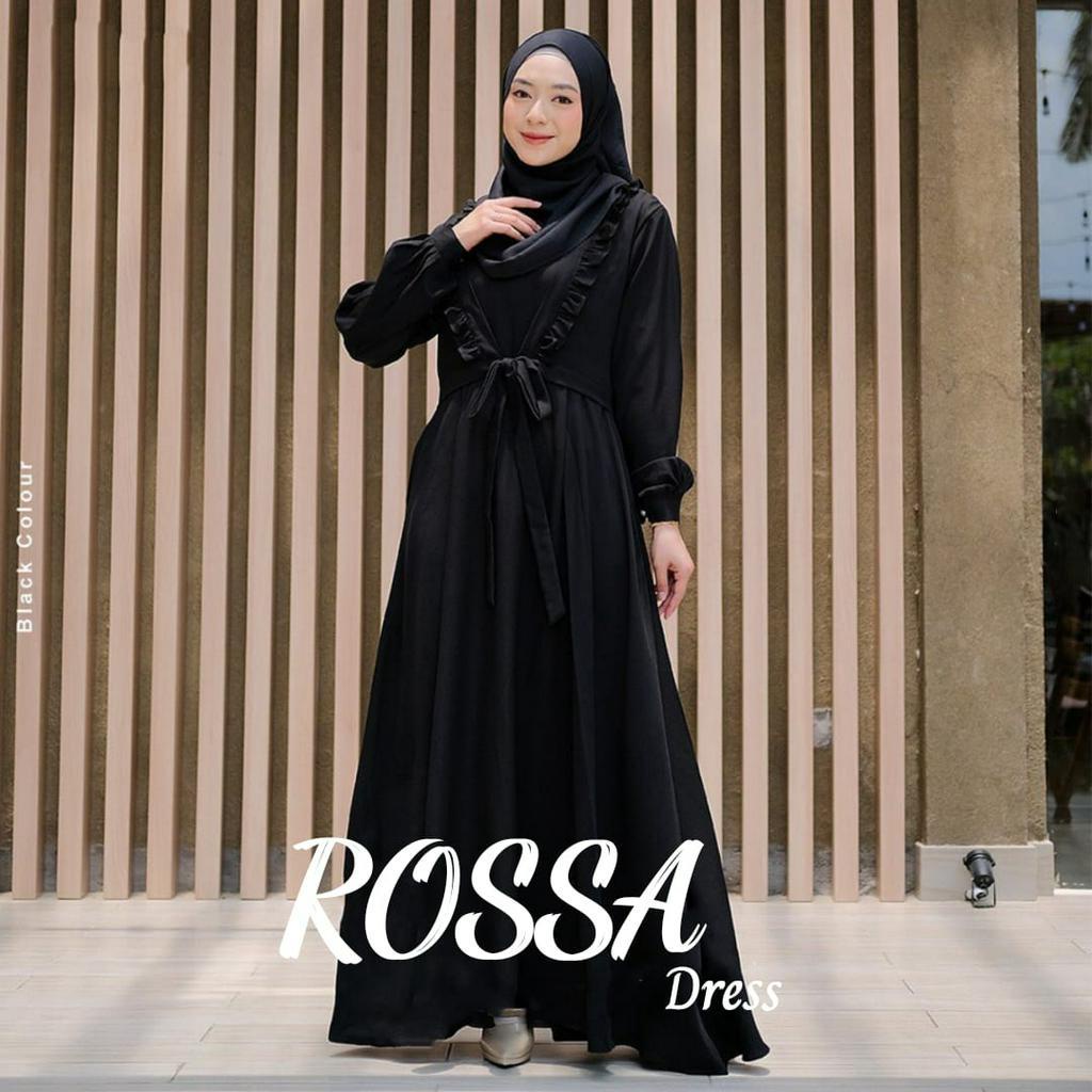 Rossa Dress Free Pashmina Baju Kondangan Wanita Kekinian Gamis Hitam Ceruty Babydoll Full Furing Gamis Pesta Mewah Elegan