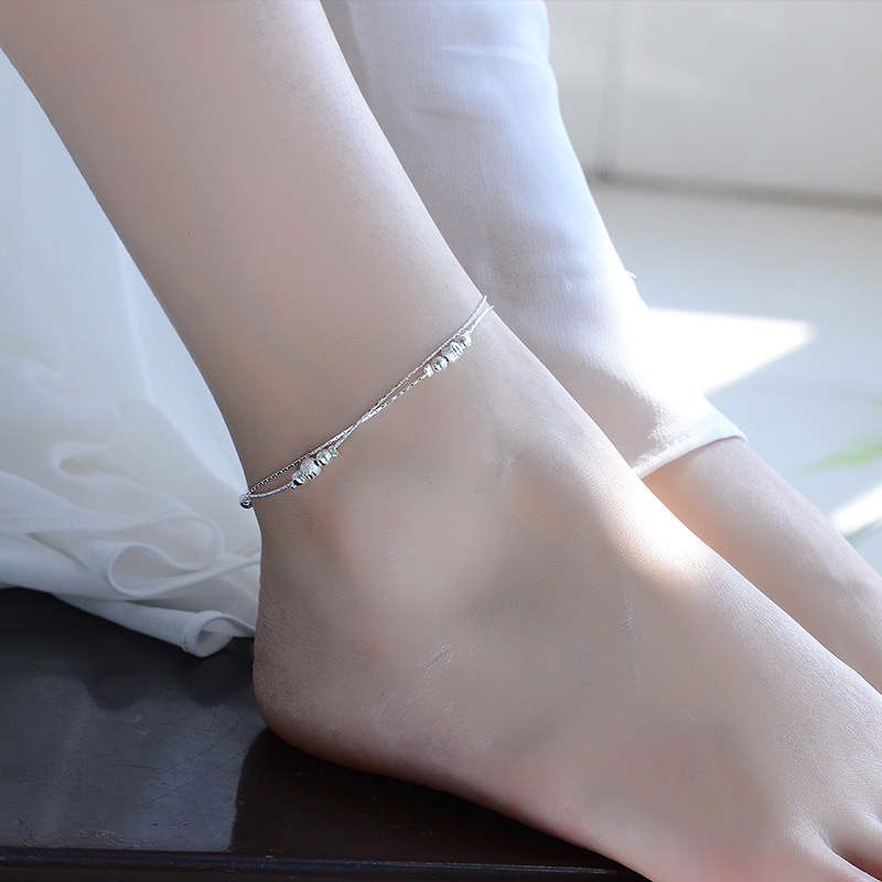 Gelang Kaki Model Lingkaran Ganda Warna Silver Gaya Korea Untuk Aksesoris