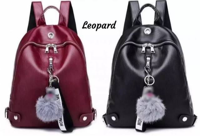 Free pompom tas ransel kulit leopard