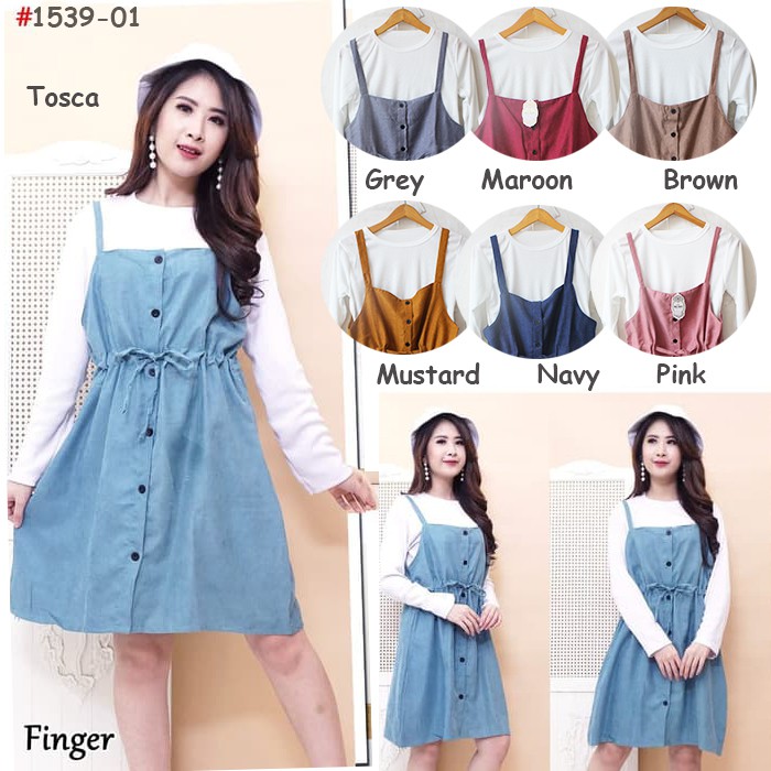 JakartaFashion - overall codoray premium lengan panjang inner pisah korean dress kancing cordoray