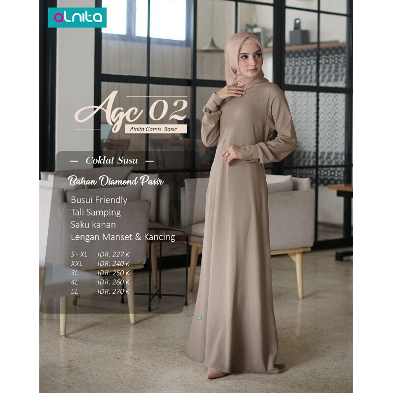 Gamis ALNITA AGC 02 Coklat Susu || Gamis Promo || Alnita Nibras Haihai