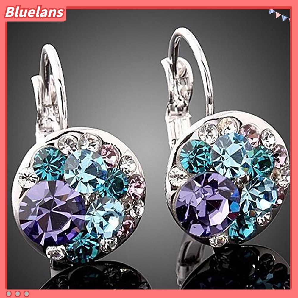 Bluelans Women Fashion Cubic Zirconia Full Crystal Leverback Silver Alloy Earrings