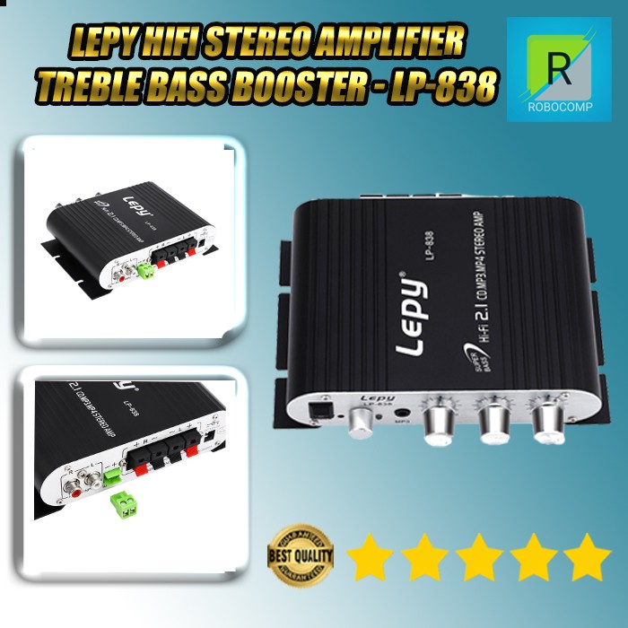 Lepy HiFi Stereo Amplifier Treble Bass Booster - LP-838 - Black