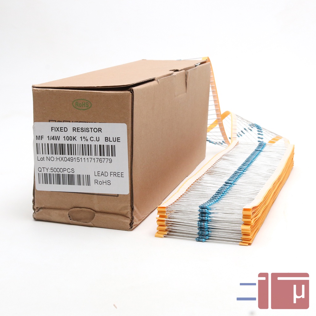 x10 Resistor 100K 1/4W Metal Film 1% Taiwan Kaki Tembaga