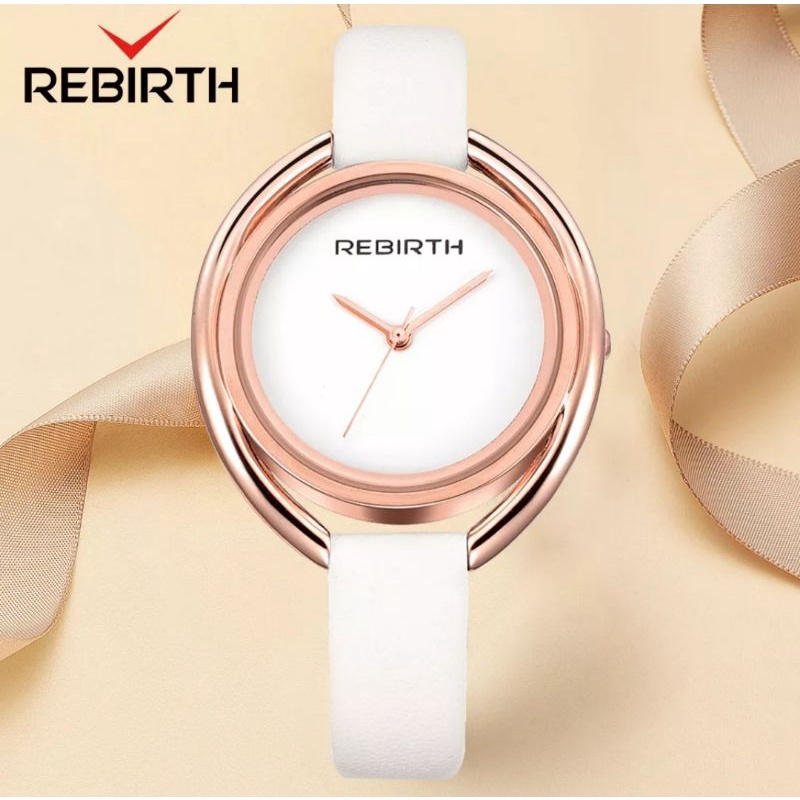 Jam Tangan Rebirth Wanita Leather Band Casual Style Fashion Silver-AllWhite