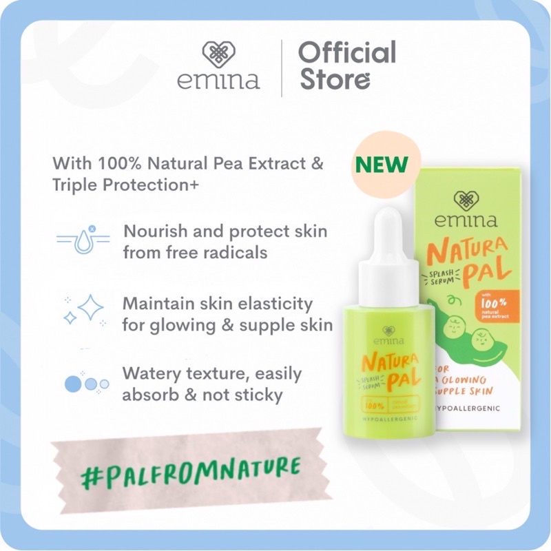 EMINA Natura Pal Series Indonesia / Gel Cleanser Toner Essence Splash Serum Moisturizer / Facial Wash Face Scrub Micellar Water Mist Day Night Eye Cream Sunscreen Sheet Clay Mask Masker Lip Tint / Bright Stuff Ms Pimple Acne Sun Protection Battle Paket