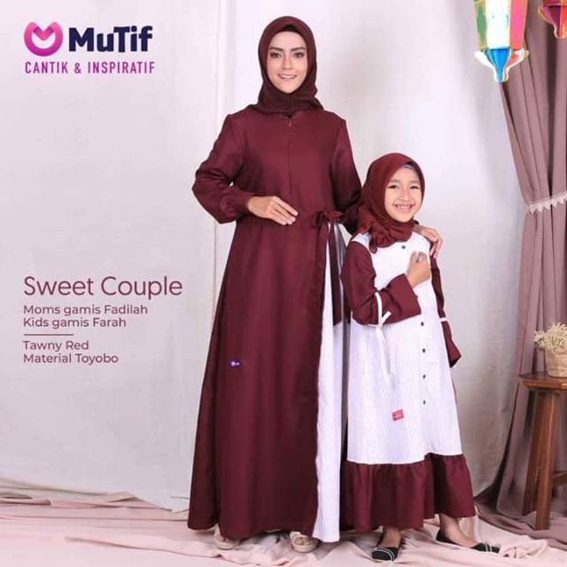 (COD) MUTIF FADILAH - FARAH Tawny Red ll Terbaru sweet couple gamis 2021 Ibu & Anak katun Toyobo ll 