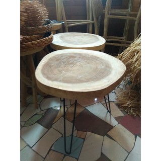 Meja bulat minimalis kayu munggur kaki besi Shopee Indonesia