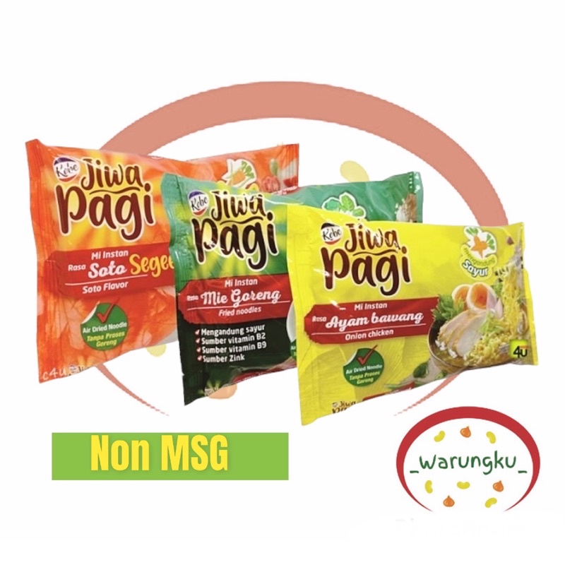 Kobe JIWA PAGI Mie Instant Goreng / Ayam Bawang / Soto TANPA MSG 80 gram