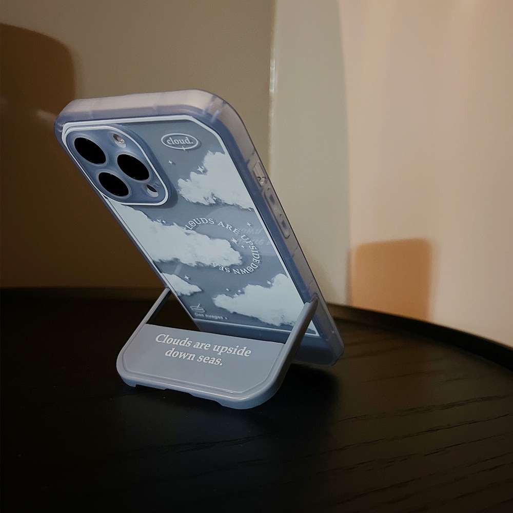 IPHONE Awan Putih Sierra Biru Invisible Foldable Bracket Phone Case Cover Untuk Iphone7 8 PLUS X XR XS 11 12 13 14 PRO MAX SE 2020