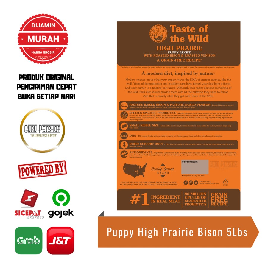 Taste Of The Wild Puppy High Prairie 5Lbs TOTW Puppy Bison 2.27kg