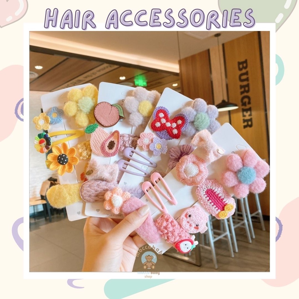 MBSS - JEPIT BULU FURRY 10PCS Set Jepit rambut anak import model rajut bulu kualitas premium