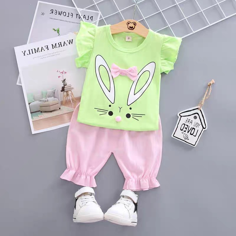 MOBAS OFFICIAL Baju anak Perempun / Setelan Baju Anak Balita Import | Set Kaos Anak Cewek / Kualitas Premium STLN RABBIT