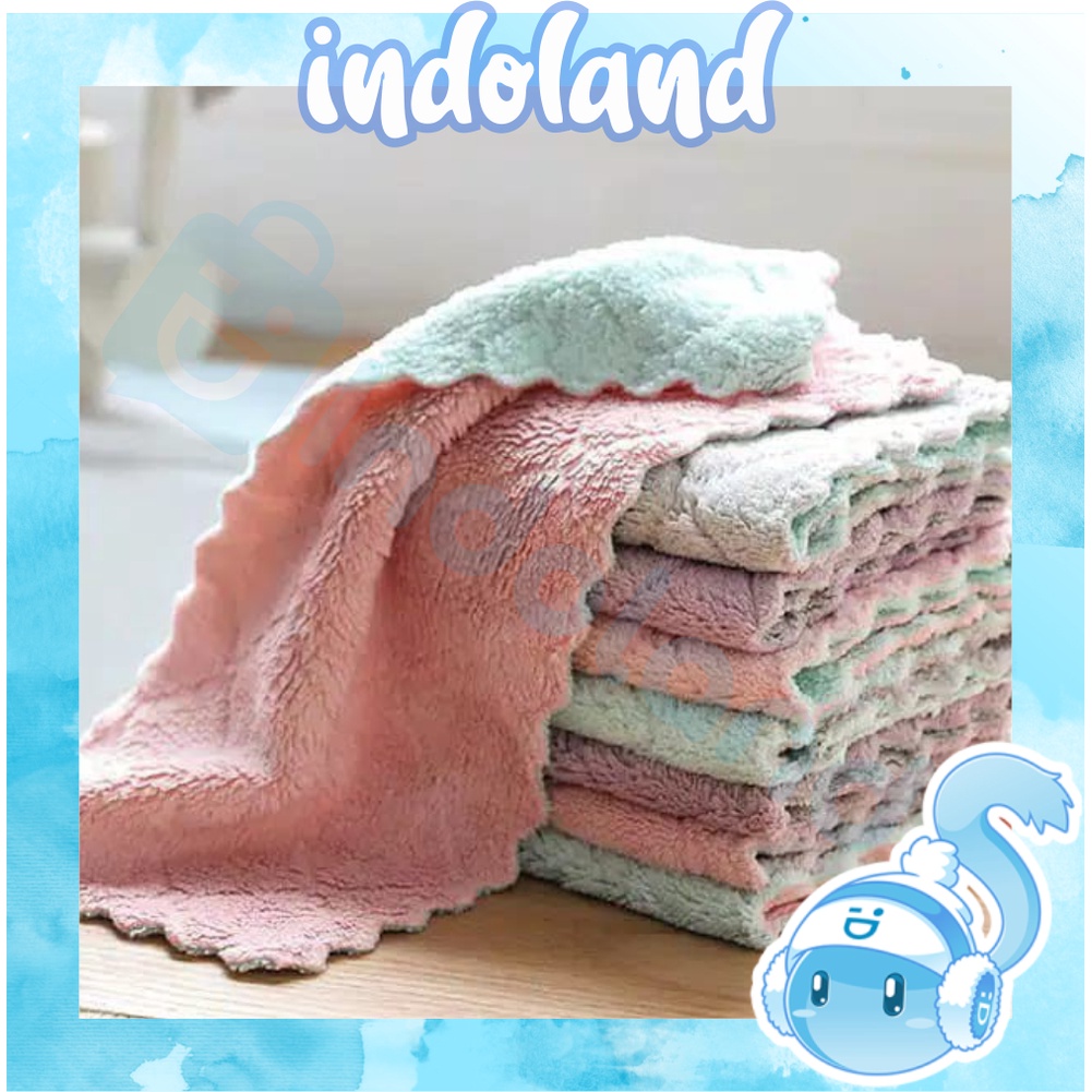 ☀ INDOLAND ☀ R302  DISH TOWEL Kain Lap Piring Anti Minyak Bahan Coral Fleece