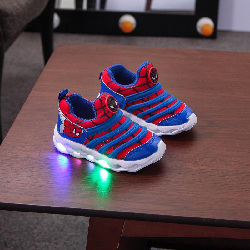 (LOLI-JKT) Sepatu A002 LED anak Unisex Sz 21-30 karakter superhero Spiderman (LOCHIC)