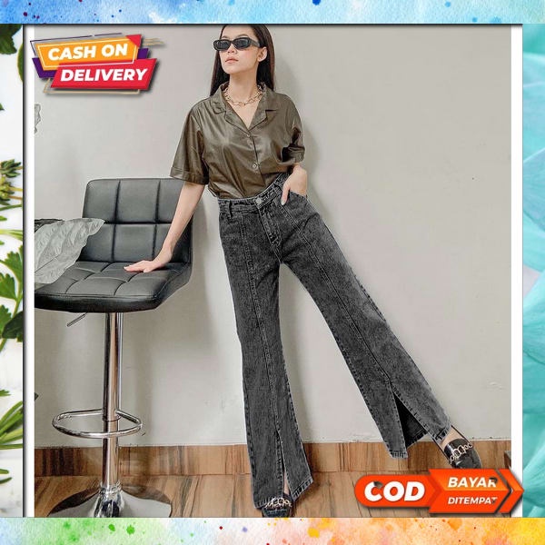 Calana Panjang Wanita Celana Kulot Wanita High Waist Lipat Sobek Lutut Dewasa Premium Clana Cwek Imp