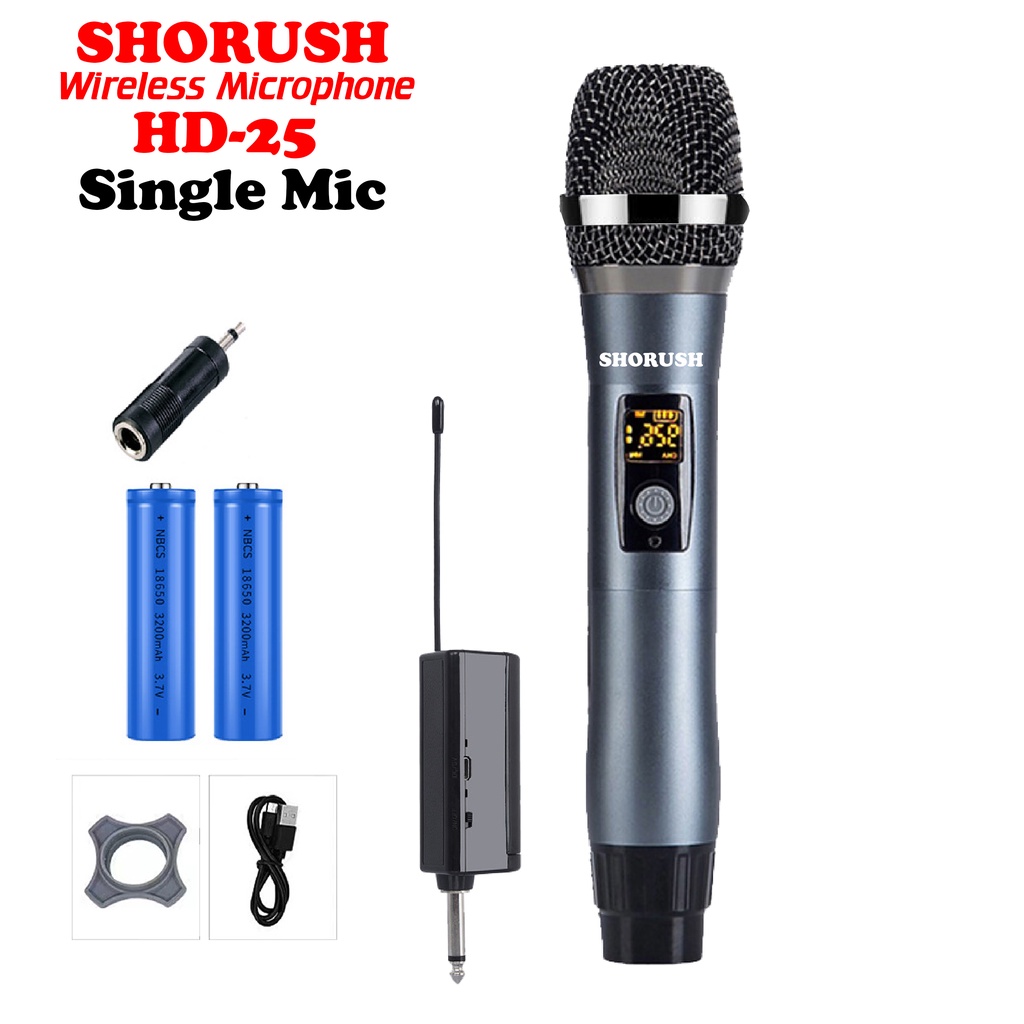 Shorush HD25 Microphone Mic Handheld Wireless UHF Rechargeable Profesional Vlog 2 orang Live Streaming HP Broadcasting Mixer Podcast Youtube Karaoke Smule