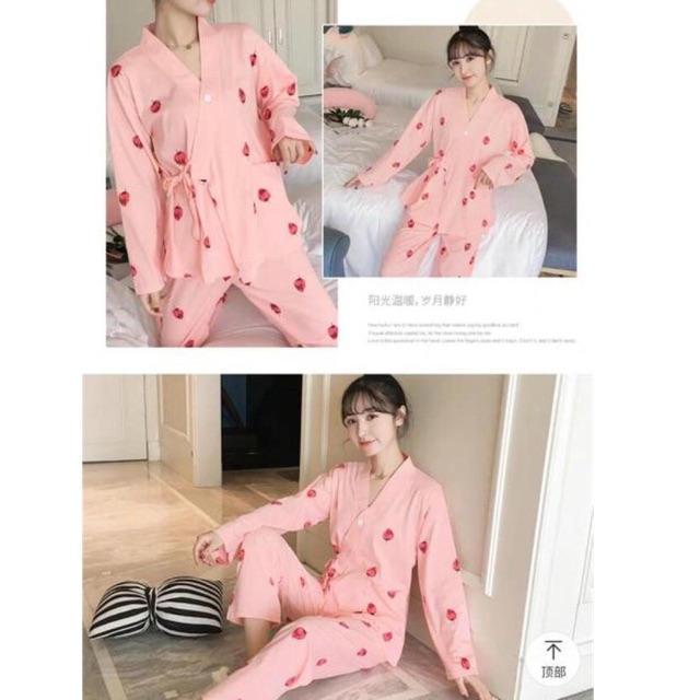 JC- Kimono Set Strawberry pink PP / Set Kimono tidur Import / Piyama kimono