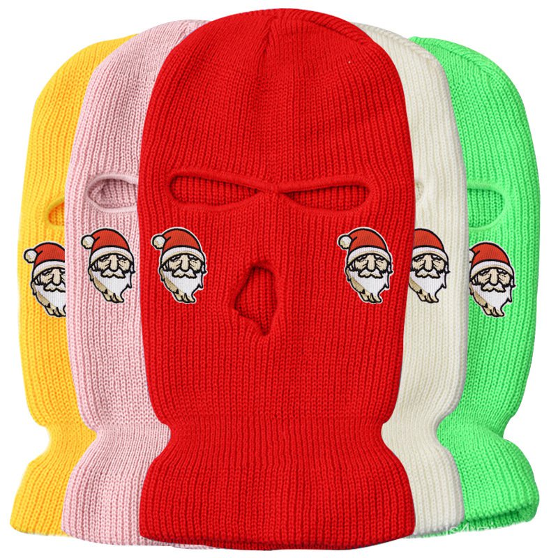 Christmas Balaclava 3 Hole Embroidered Knit Full Mask Tactical Mask CS Party Winter Ski Riding Sport