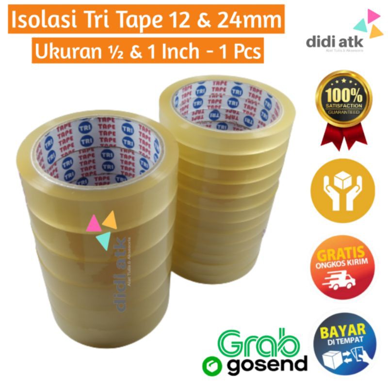 

Isolasi Bening Tri Tape 1/2 & 1 Inch x 72 Yard / Solasi Besar / Solatip 1 Pcs