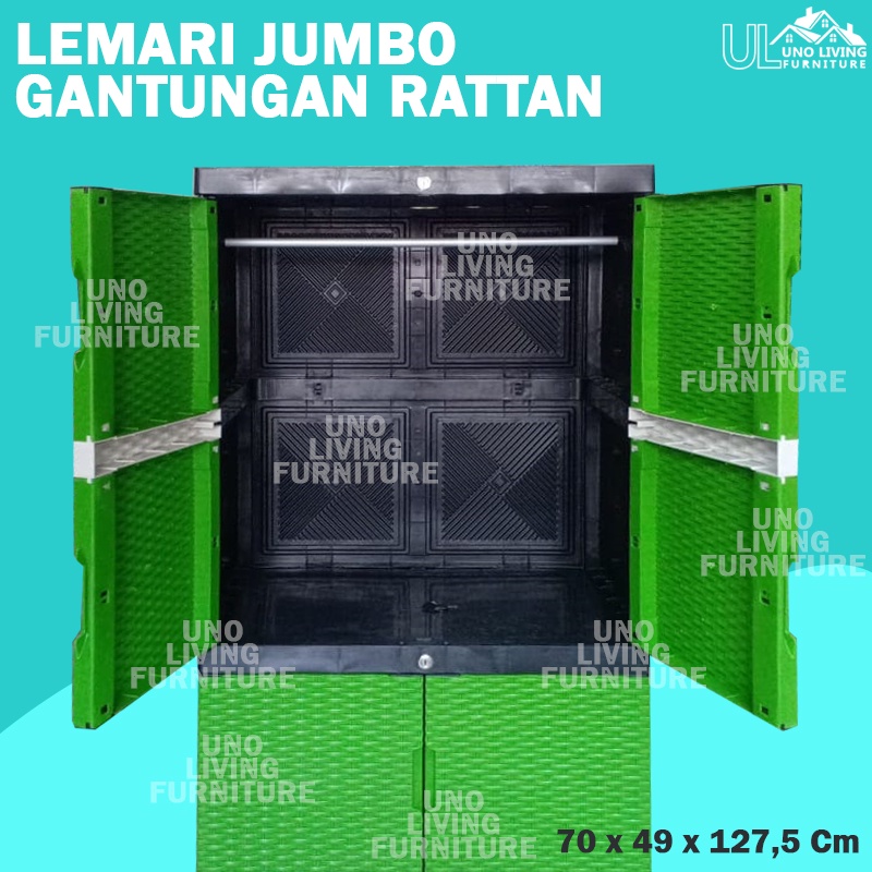 JUMBO - LEMARI PLASTIK SERBAGUNA ROTAN FULL KUNCI FULL KUNCI RATTAN LEMARI GANTUNGAN LEMARI PAKAIAN PLASTIK