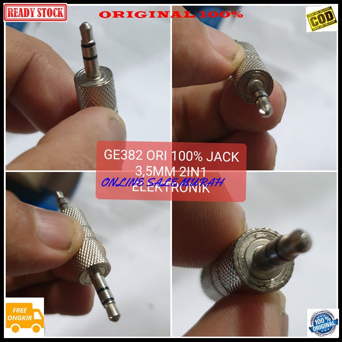 G382 ori 100% 3,5mm 2in1 spliter konektor splitter aux mic mik conektor audio acc handphone hp jek jack microphone laptop komputer smule multi original cewe akai akay cowo adapter sambungan sound extension penyambung suara headset headphone converter male