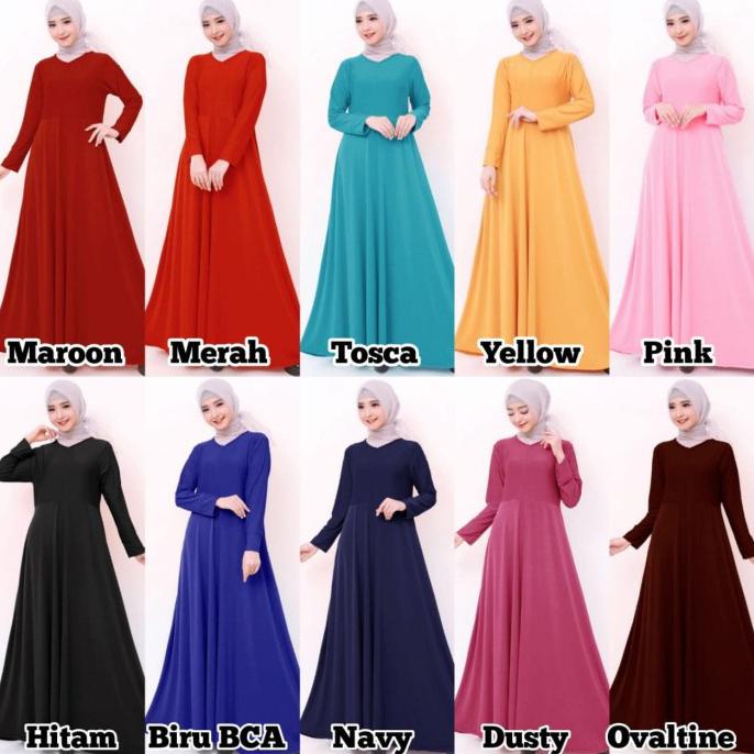 SEDIA Gamis Jersey / Gamis Polos / Gamis Busui Rok Payung /Baju Gamis Wanita - Kuning