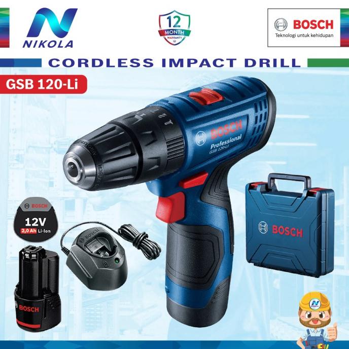 BOSCH GSB 120-LI Cordless Impact Drill Bor Tembok Baterai 120 LI