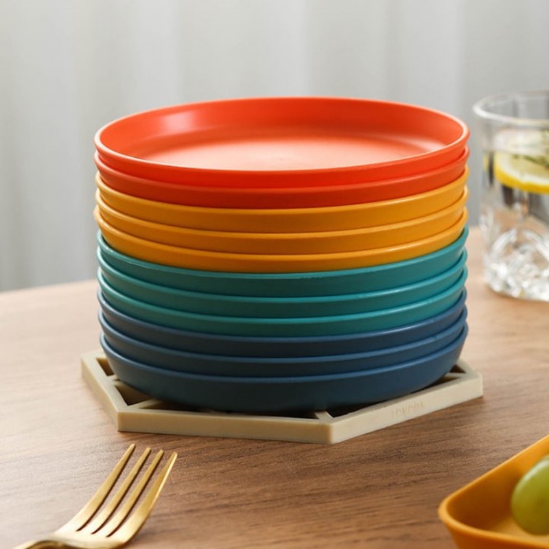 9 Pcs / Set Piring Plastik Bentuk Kotak Melingkar Dengan Rak Untuk Makanan Ringan