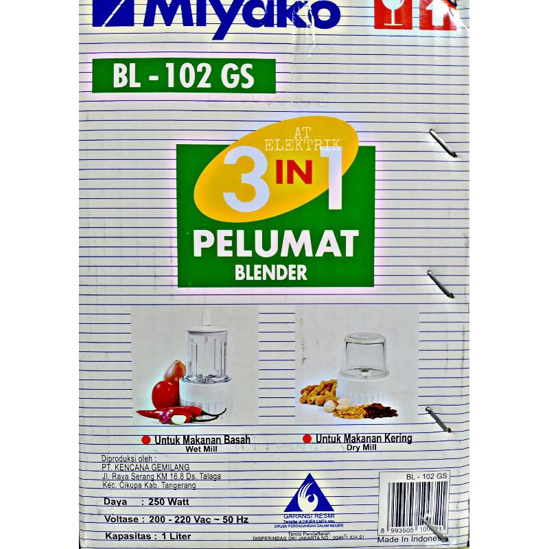 Blender Gelas / Kaca / Beling MIYAKO BL 102 GS 3 IN 1 / Pelumat MIYAKO 3 in 1 ( Kapasitas 1 Liter )