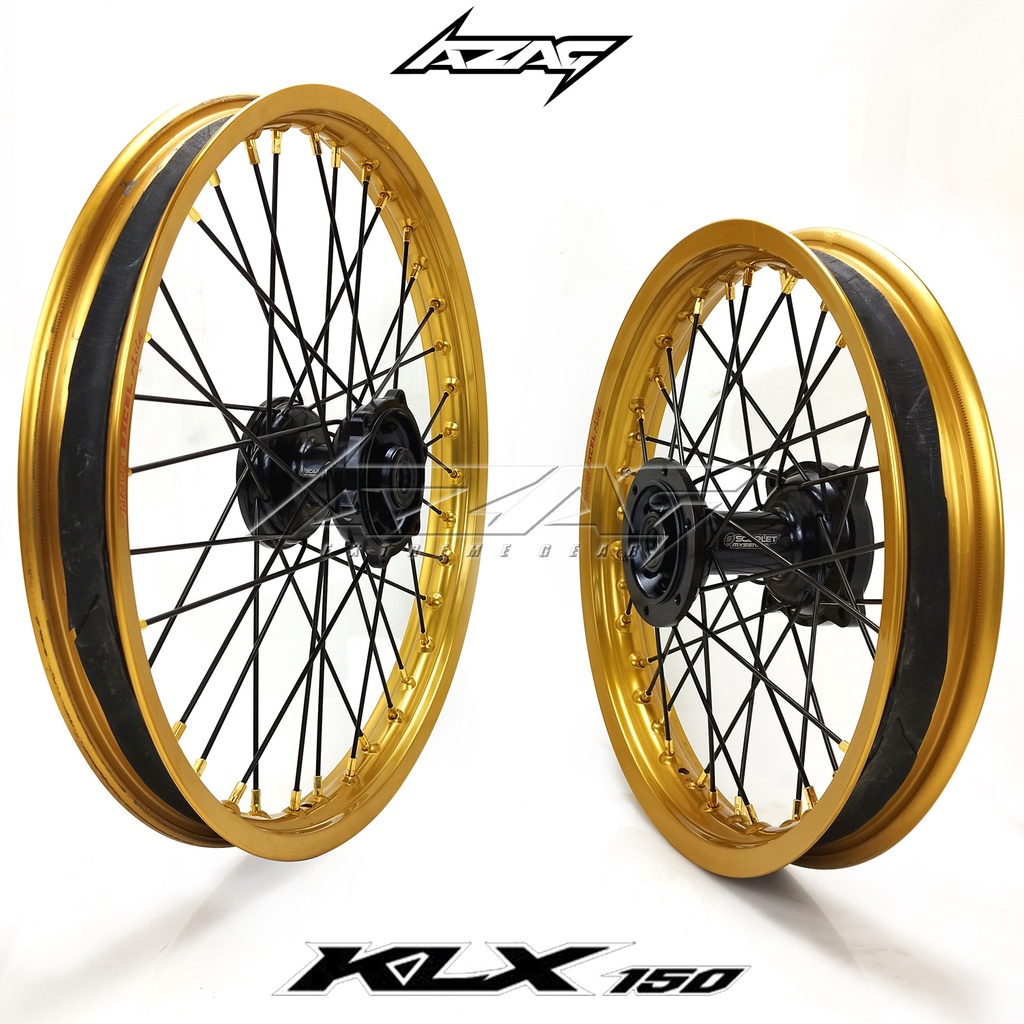 VELG SET KAWASAKI KLX150 RING EXCEL 16-19 GOLD TROMOL CNC SCARLET H36
