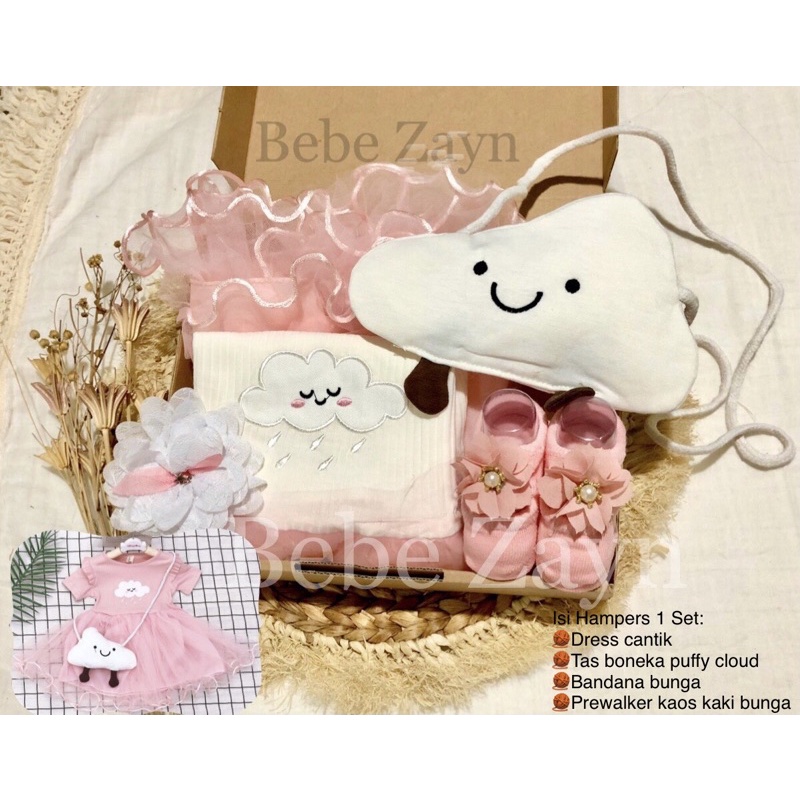 {BEBE ZAYN} Hampers baby/ hampers bayi/ baby gift/ kado bayi/ baby newborn/ Baby Girl/ Flowery Dress Set-Pretty Cloud Pink