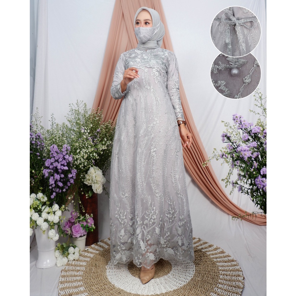 Baju Gamis Masya Mewah Untuk Lamaran Pesta Kondangan Wisuda Bahan Tulle Premium By Laquse_kebaya2