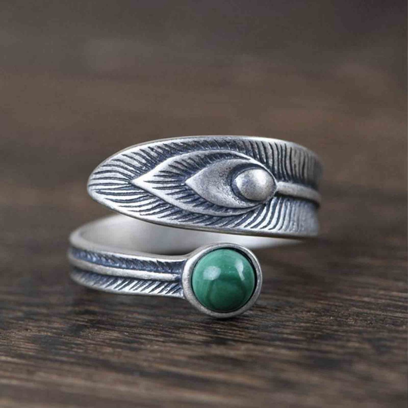 Fancyqube Cincin Sterling Silver 925 Model Bulu Gaya Retro Untuk Pria Dan Wanita