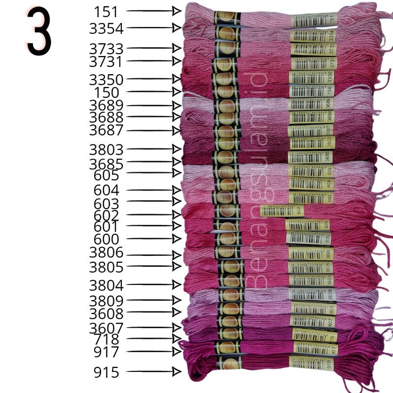 COLUMN 3 & 4. Benang sulam CXC kode mendekati DMC.