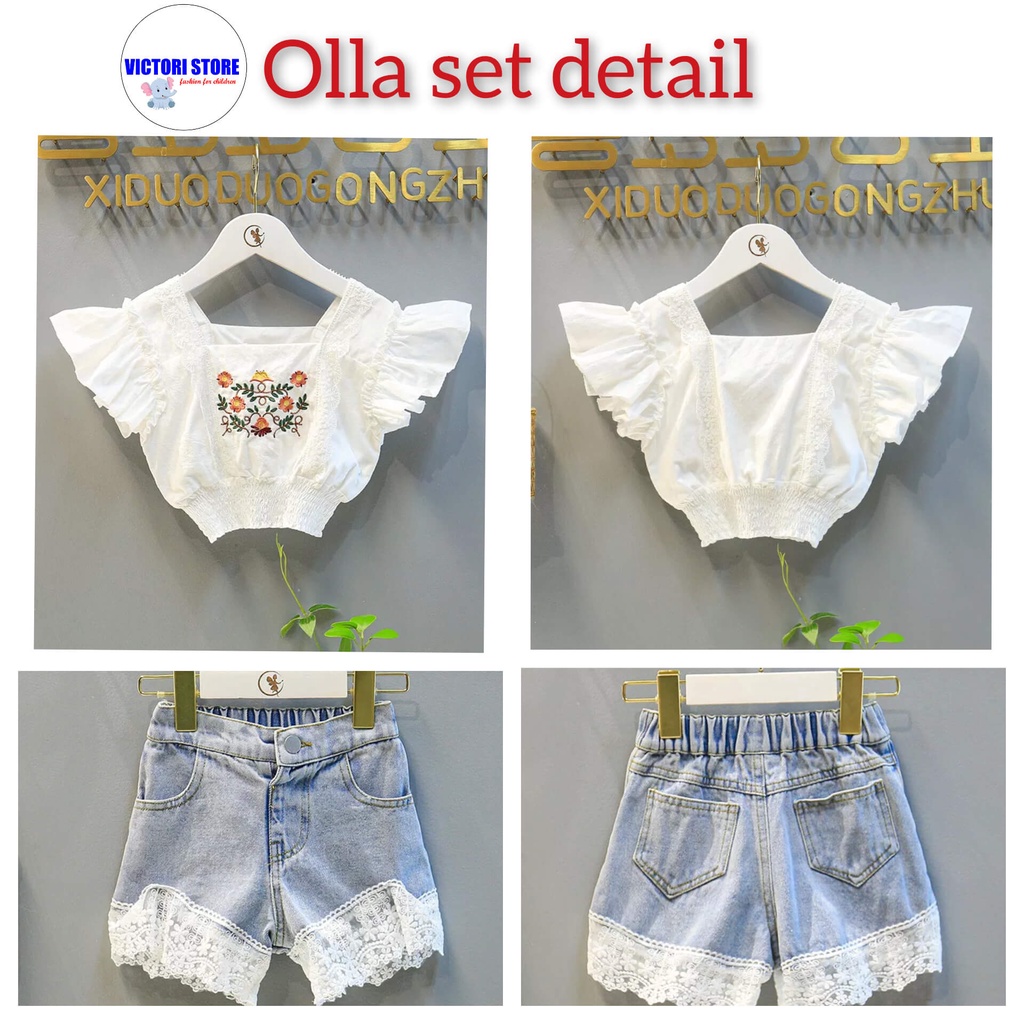 Baju Anak Perempuan Setelan Anak Perempuan Fashion GirlSet Crop Tee and Set Jeans Anak Korean Style Import