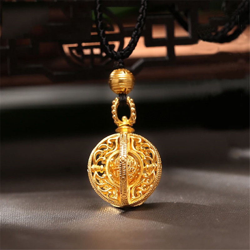 [Ready Stock]Fashion Ring Necklace Gold-Plated Hollow Pendant